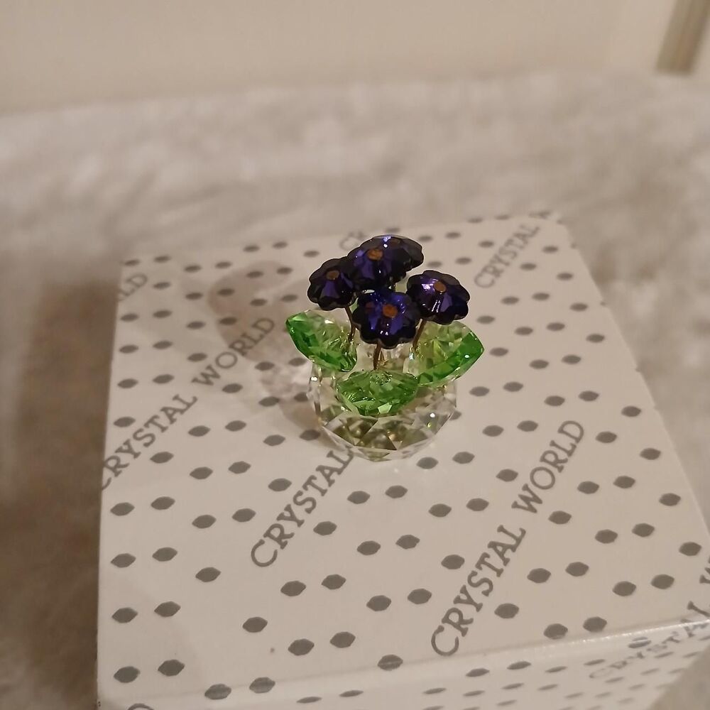 RARE NIB Y2K Vintage 1999 Crystal African Violet Mini Crystal Flowers Clear Vase